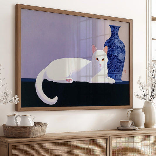 White Cat Meets Ming Dynasty Blue