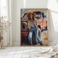 Rebel Cowgirl by the Rusted Pickup