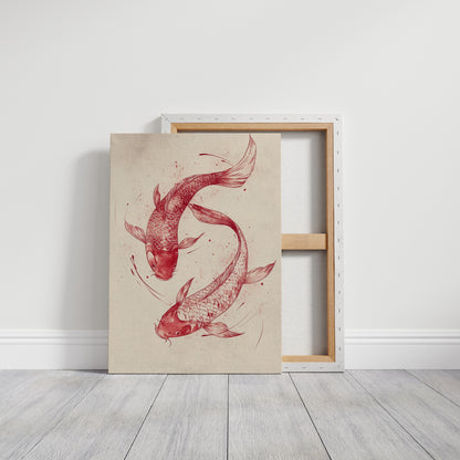 Koi Fish Wall Art – Minimalist Japanese Ink Print, Zen Decor