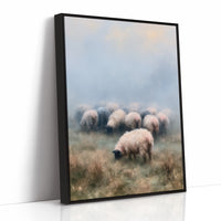Sheep Grazing in Morning Mist