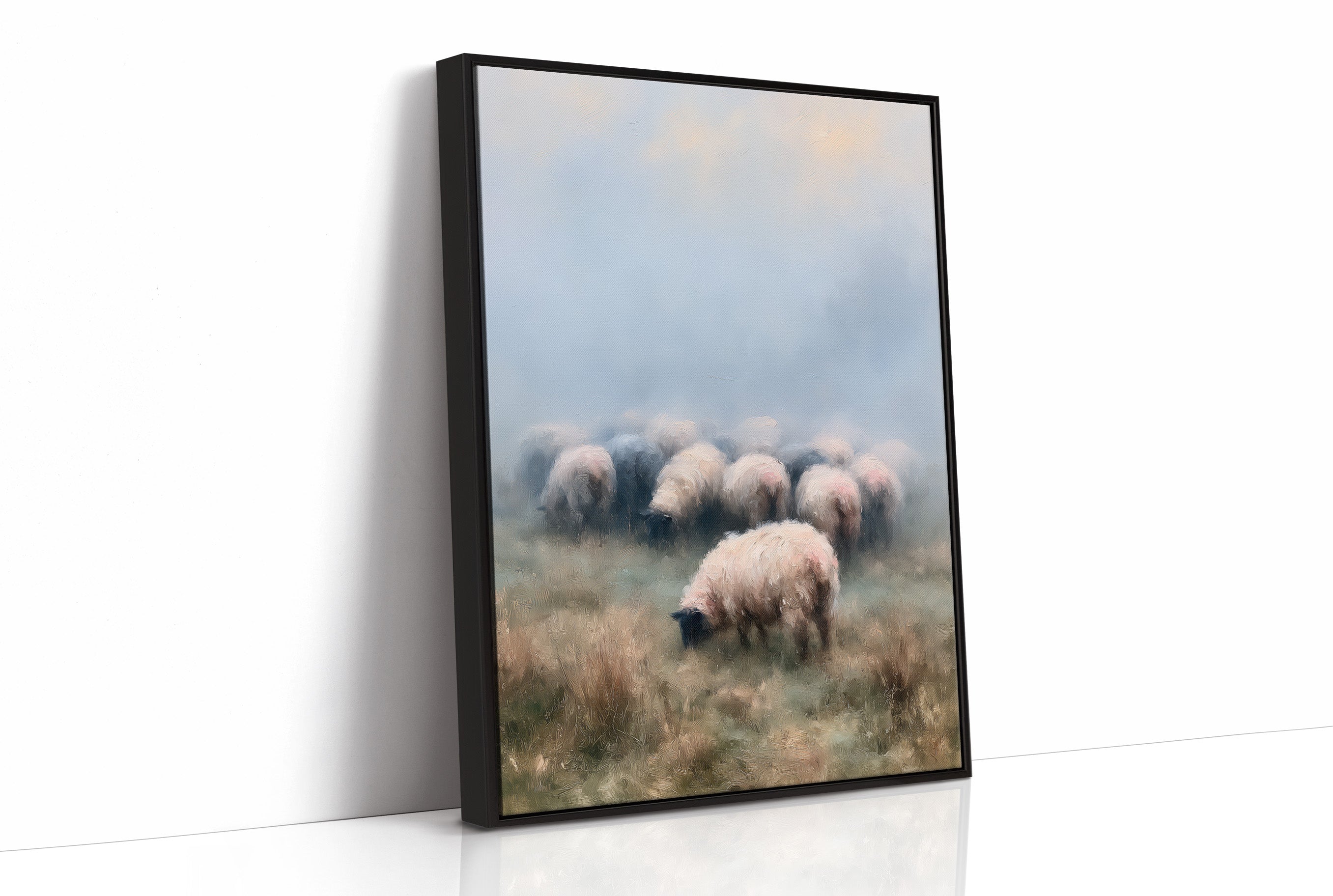 Sheep Grazing in Morning Mist