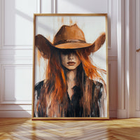 Western Flame – Bold Redhead Cowgirl Art