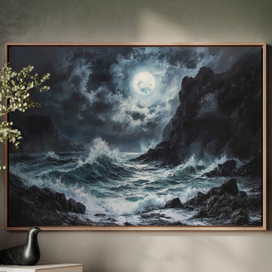 Moonlit Waves Break Against Cliffs
