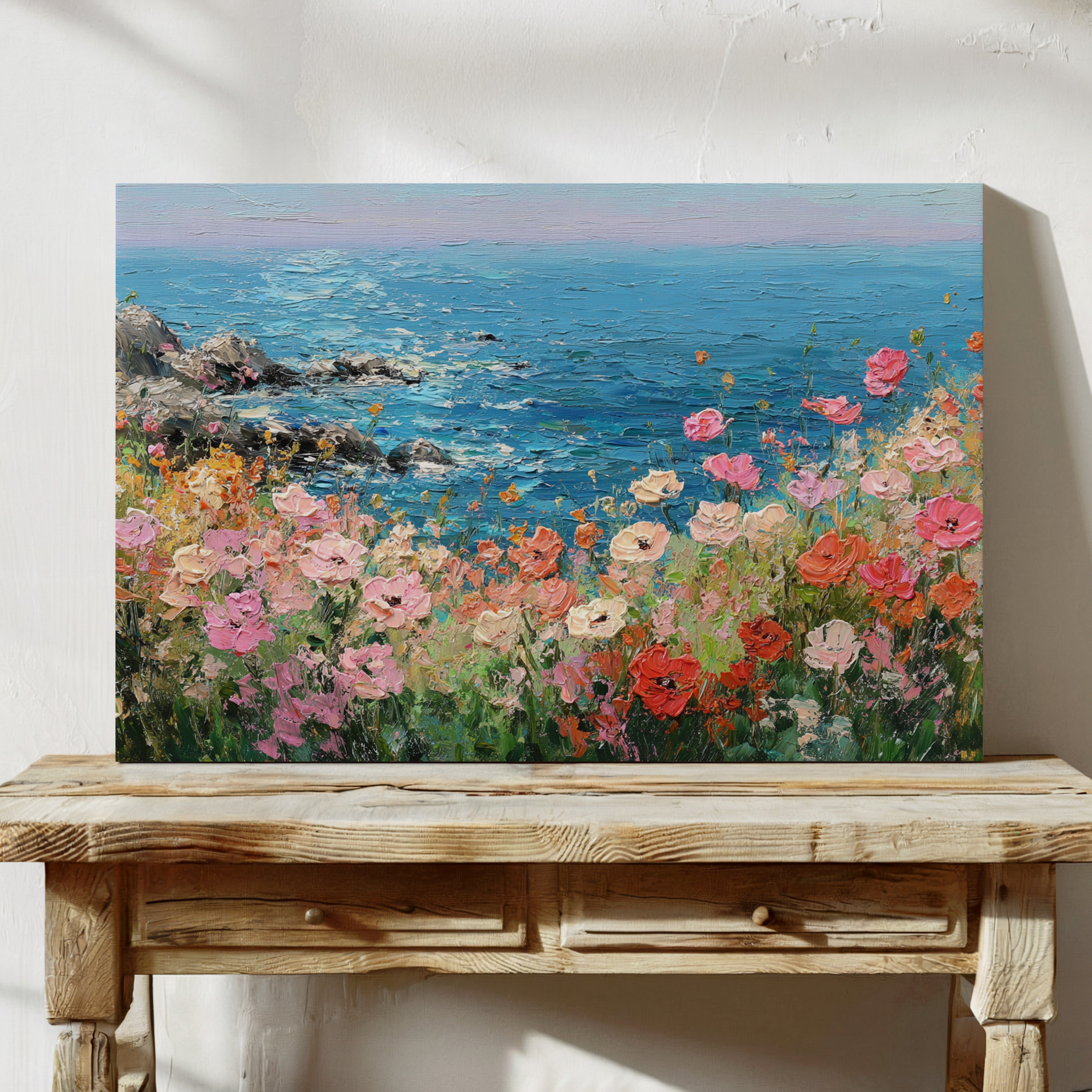 Coastal Poppies Dance Above Azure Waves