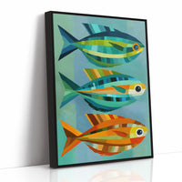 Geometric Trio Glides Through Aqua Depths