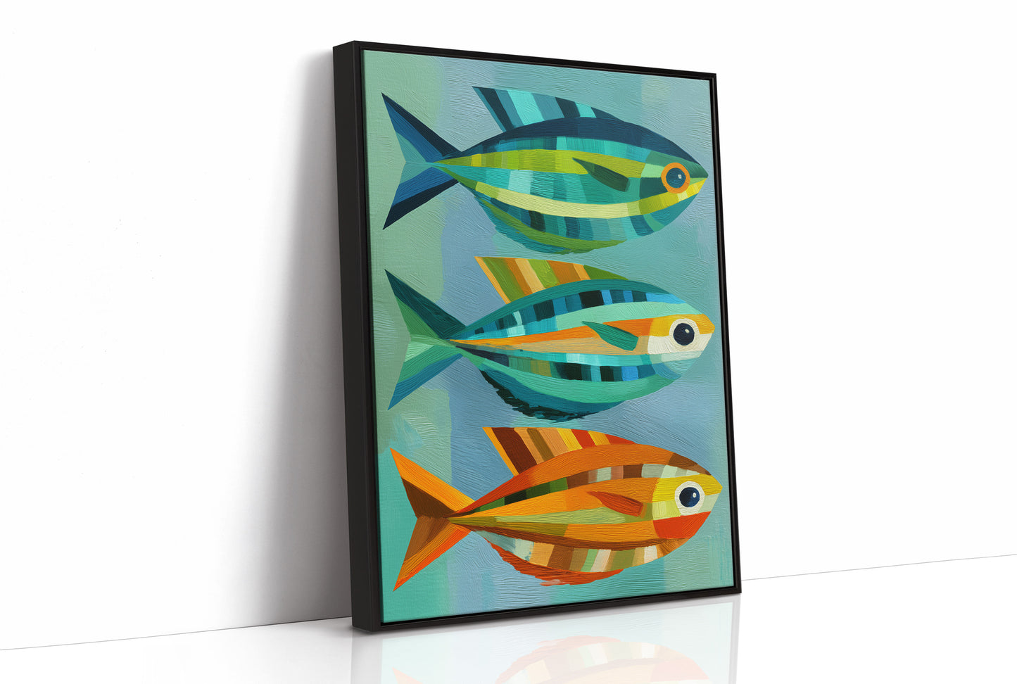 Geometric Trio Glides Through Aqua Depths
