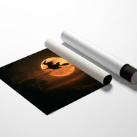 Witch Flying Across Full Moon