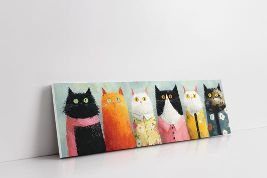 Dressed-Up Cats in a Row