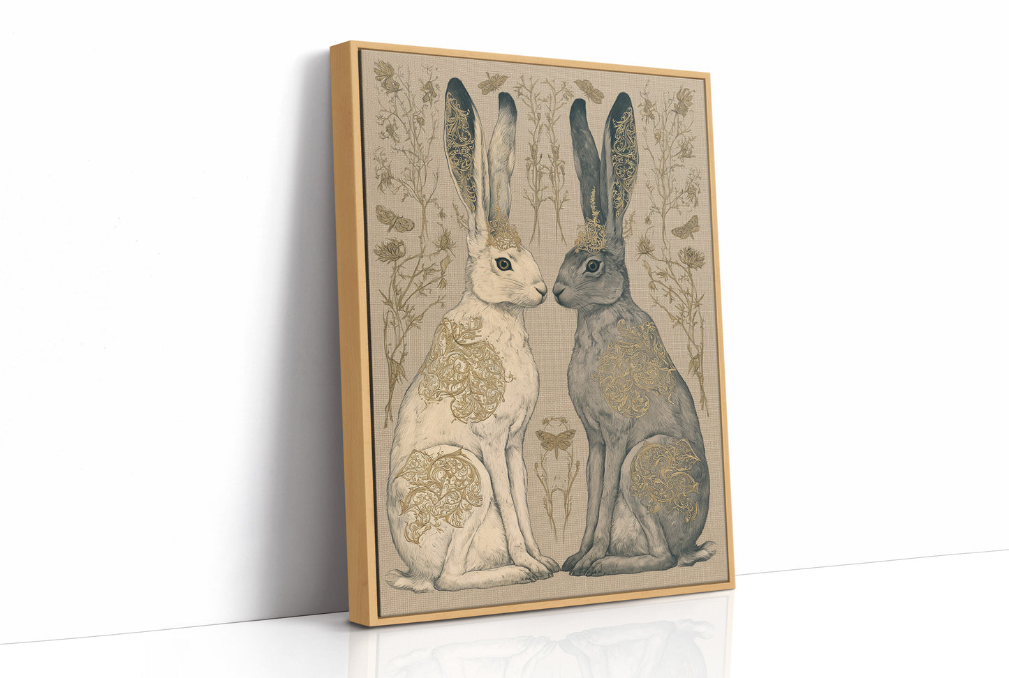 Mirrored Hares In Gold Filigree