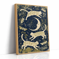 Cats Leaping Around Crescent Moon