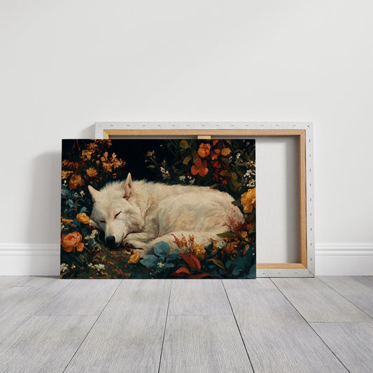 White Wolf Among Autumn Blooms