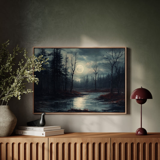 Moonlit Waters Through Winter Woods