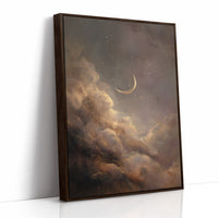 Crescent Floats Through Amber Clouds