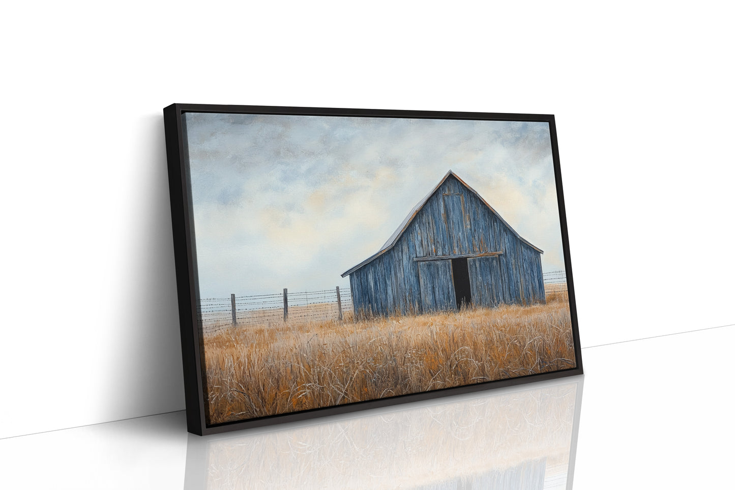 Blue Barn Stands Among Golden Fields