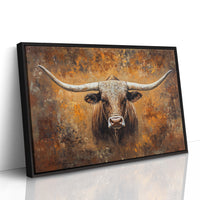 Longhorn's Gaze Through Autumn Fire