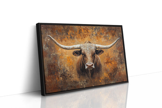 Longhorn's Gaze Through Autumn Fire