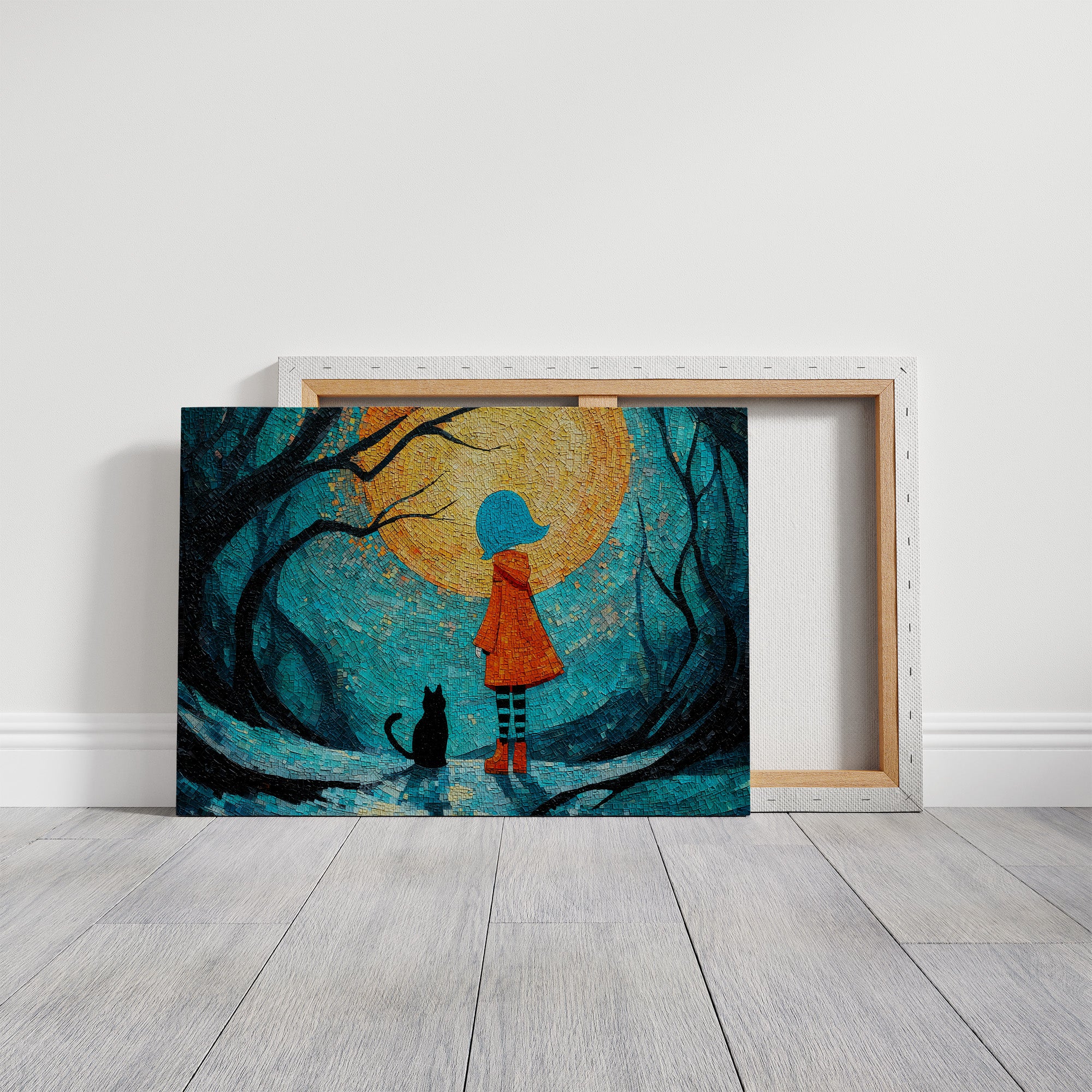 Child And Cat Beneath Glowing Moon