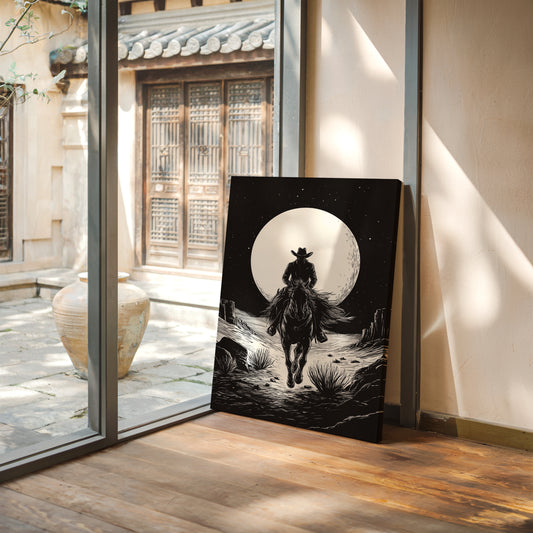 Lone Rider Under a Full Moon