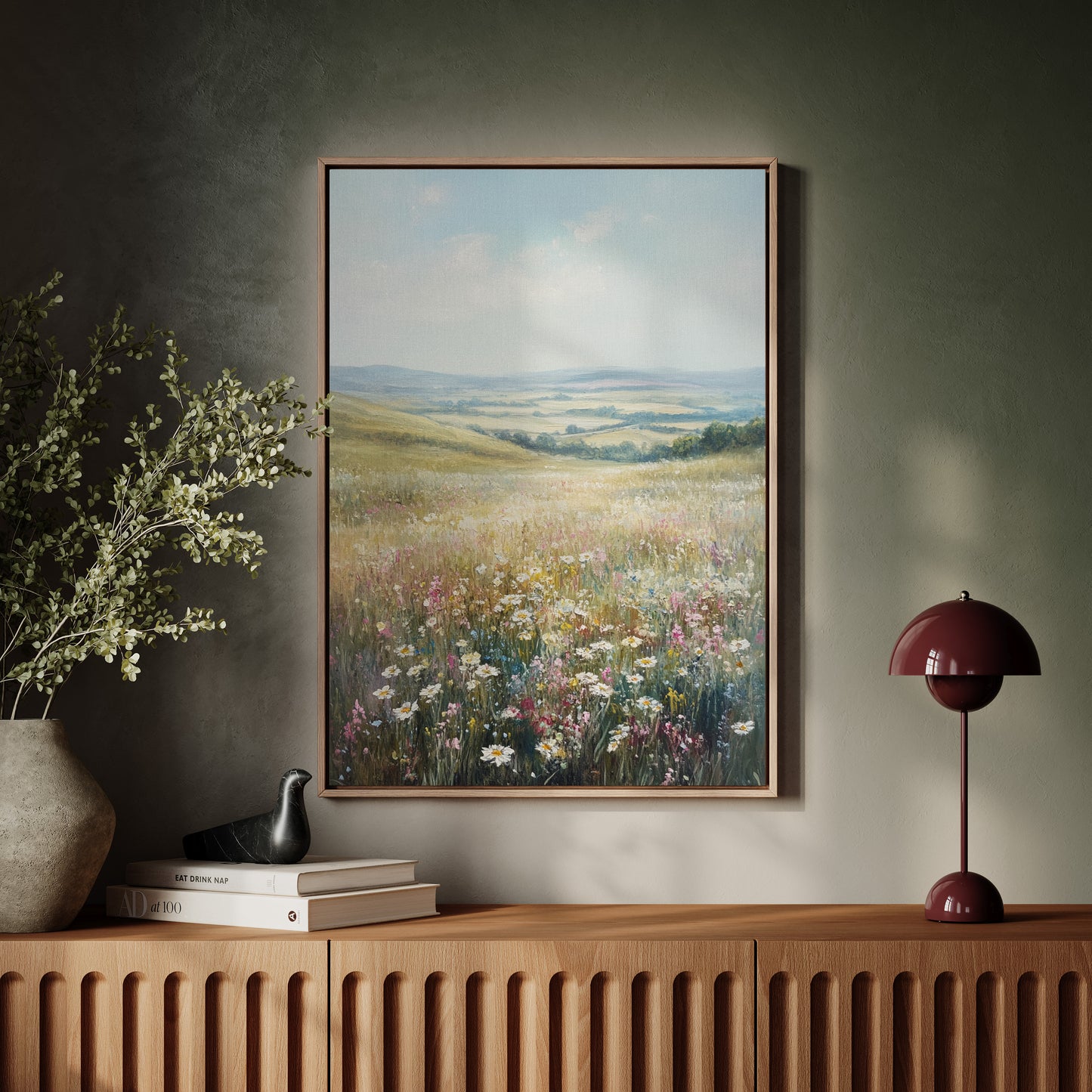 Wildflower Meadow Landscape – Serene Summer Countryside Wall Art Print