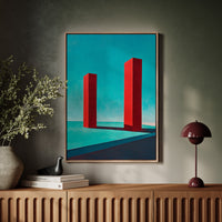 Red Pillars Against Turquoise Sky