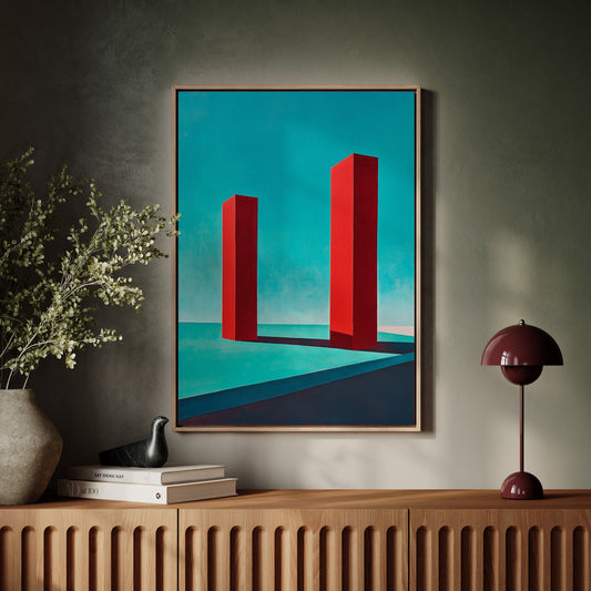 Red Pillars Against Turquoise Sky