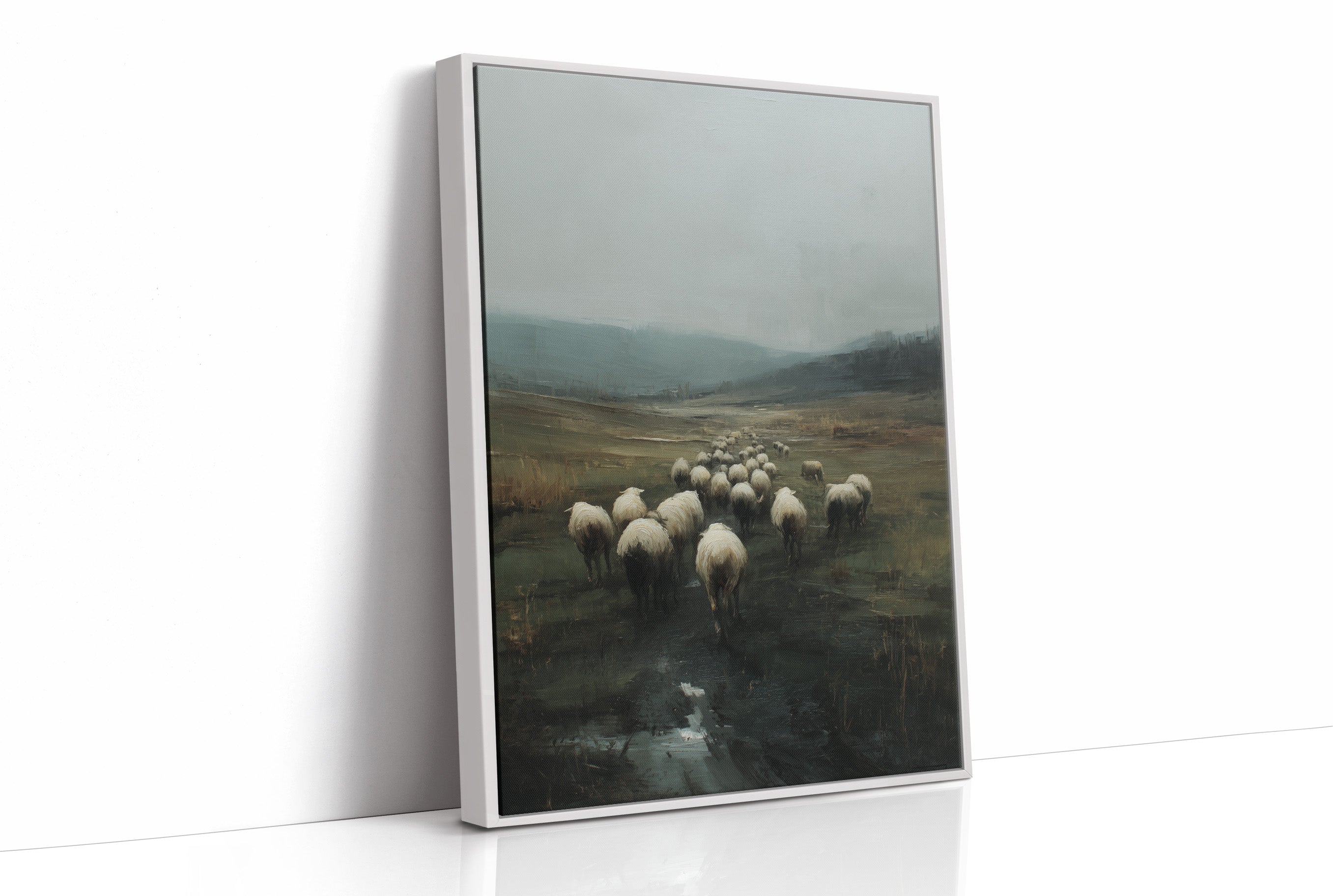 Flock Wanders Through Misty Moors