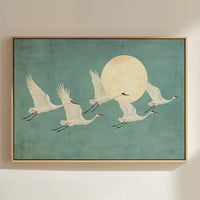 Japanese Crane Wall Art – Minimalist Blue & Gold Crane Print