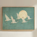 Japanese Crane Wall Art – Minimalist Blue & Gold Crane Print
