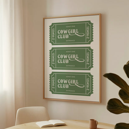 Cowgirl Club Ticket Print – Western Aesthetic Wall Art