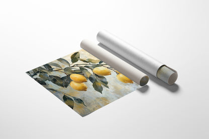 Mediterranean Lemon Branch: Elegant Botanical Canvas Wall Art