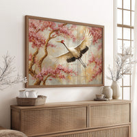 Cherry Blossoms Dance With Crane's Grace