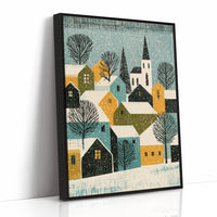 Snowy Village in Mustard & Teal