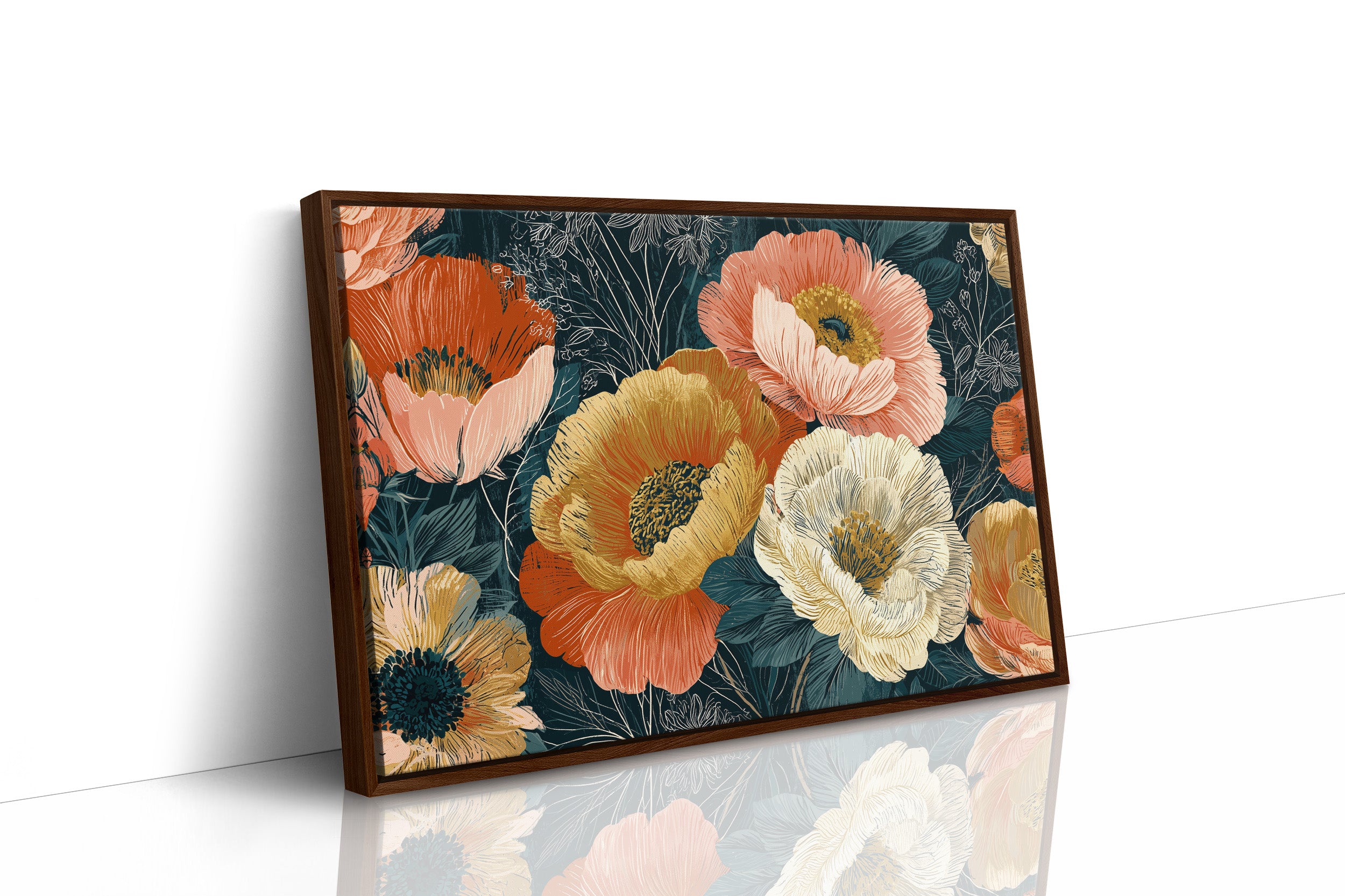 Anemones in Full Bloom, Dark Botanical