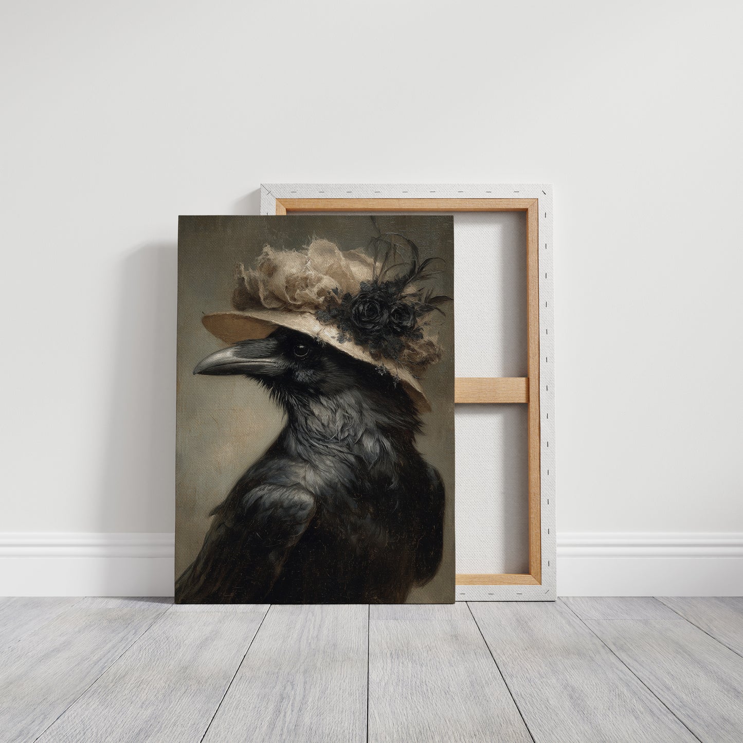 Regal Raven in a Floral Hat