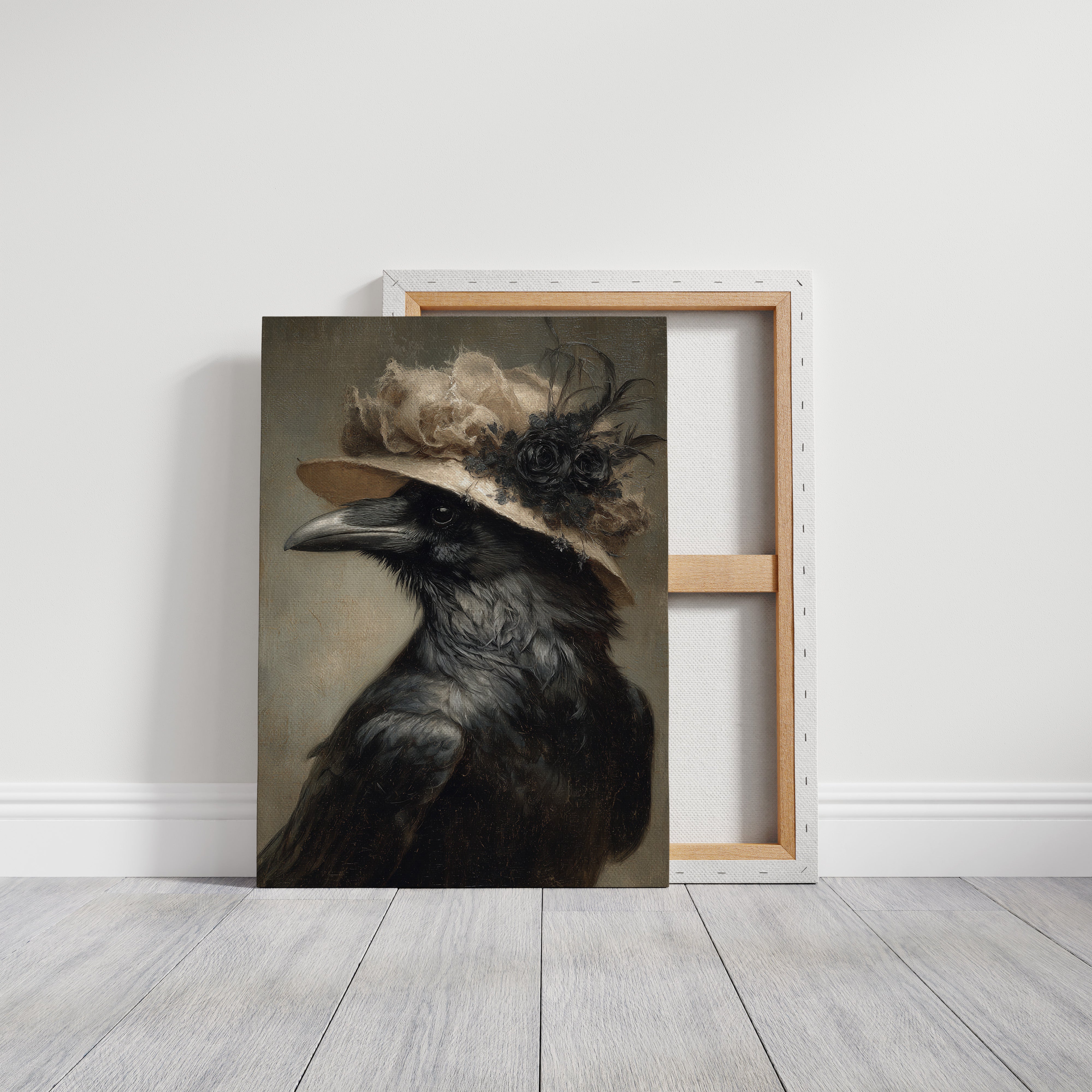 Regal Raven in a Floral Hat