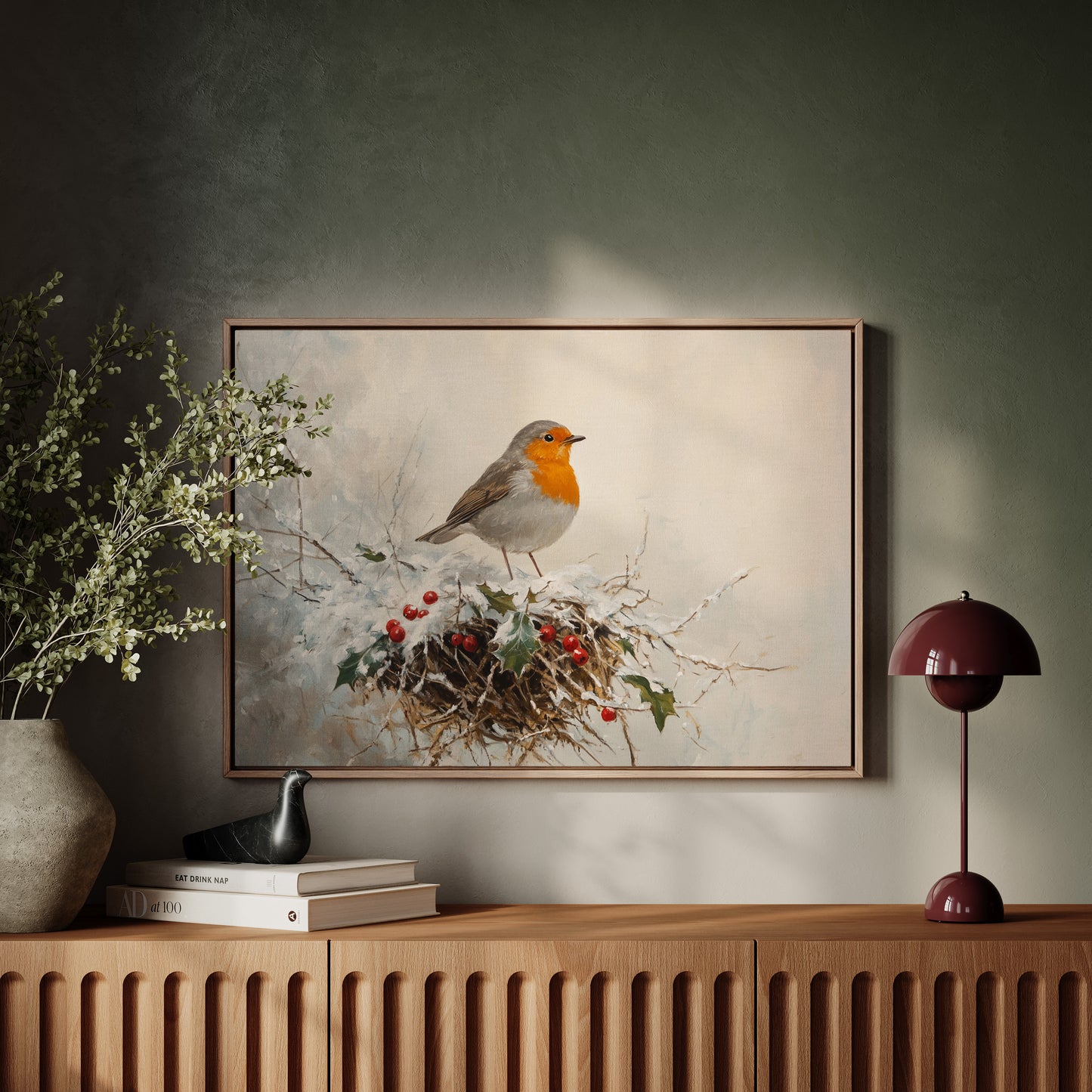 Robin's Winter Song Among Berries