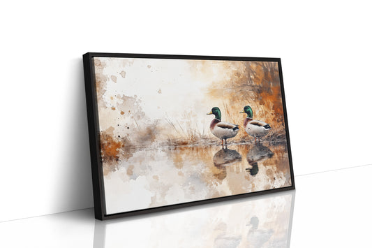 Autumn Pond Mirrors Twin Mallards