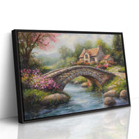 Roses Bloom By Ancient Stone Bridge