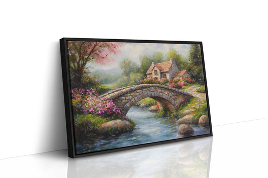 Roses Bloom By Ancient Stone Bridge