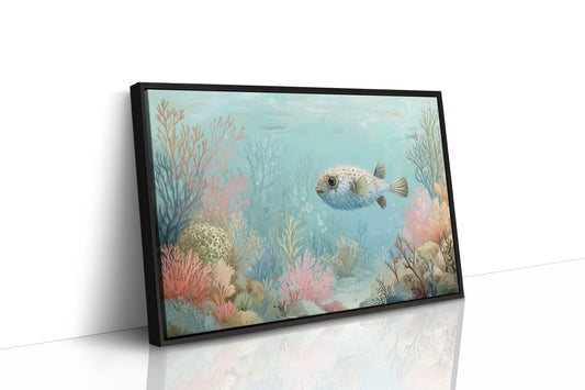 Pufferfish Drifts Through Coral Symphony