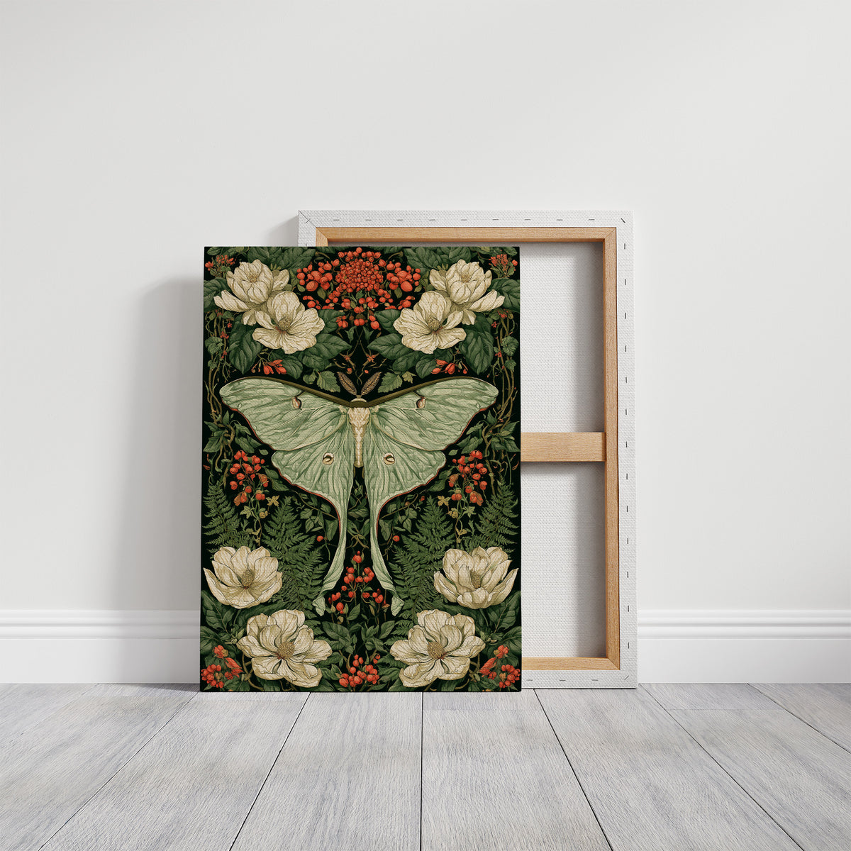 Luna Moth Rests Among Magnolias and Berries