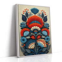 Folk Blooms Dance In Coral Blue