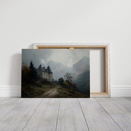 Castle Perched On Misty Hillside