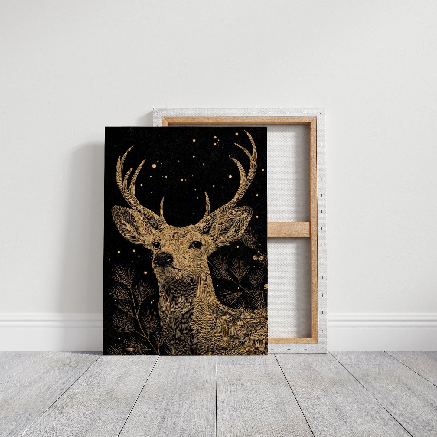 Starlit Stag Among Pine Branches