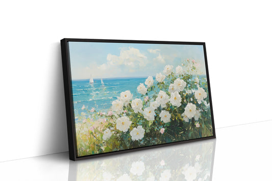 Coastal Roses Dance With Sailboats