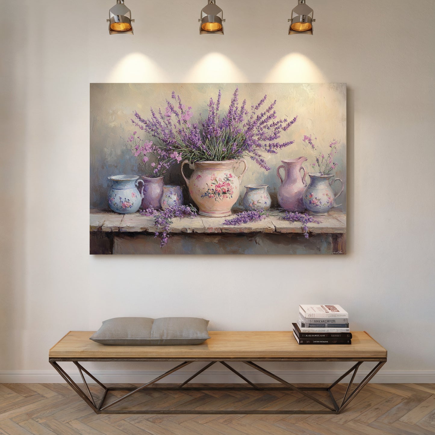 Lavender Spills Across Vintage Vessels