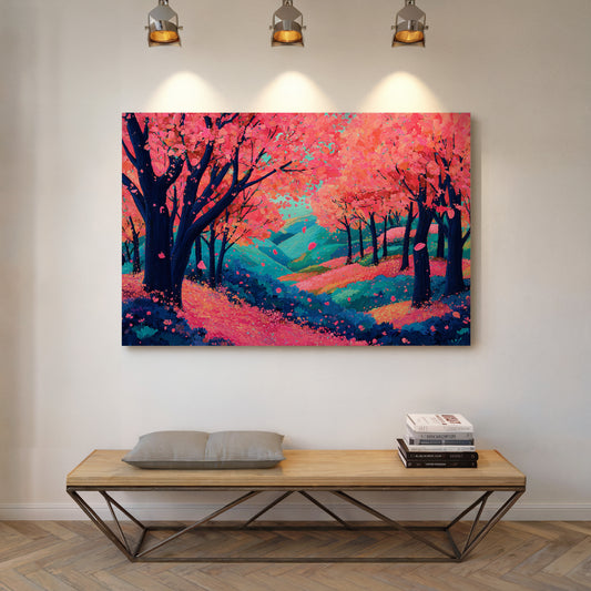 Cherry Blossoms Dance Above Turquoise Hills