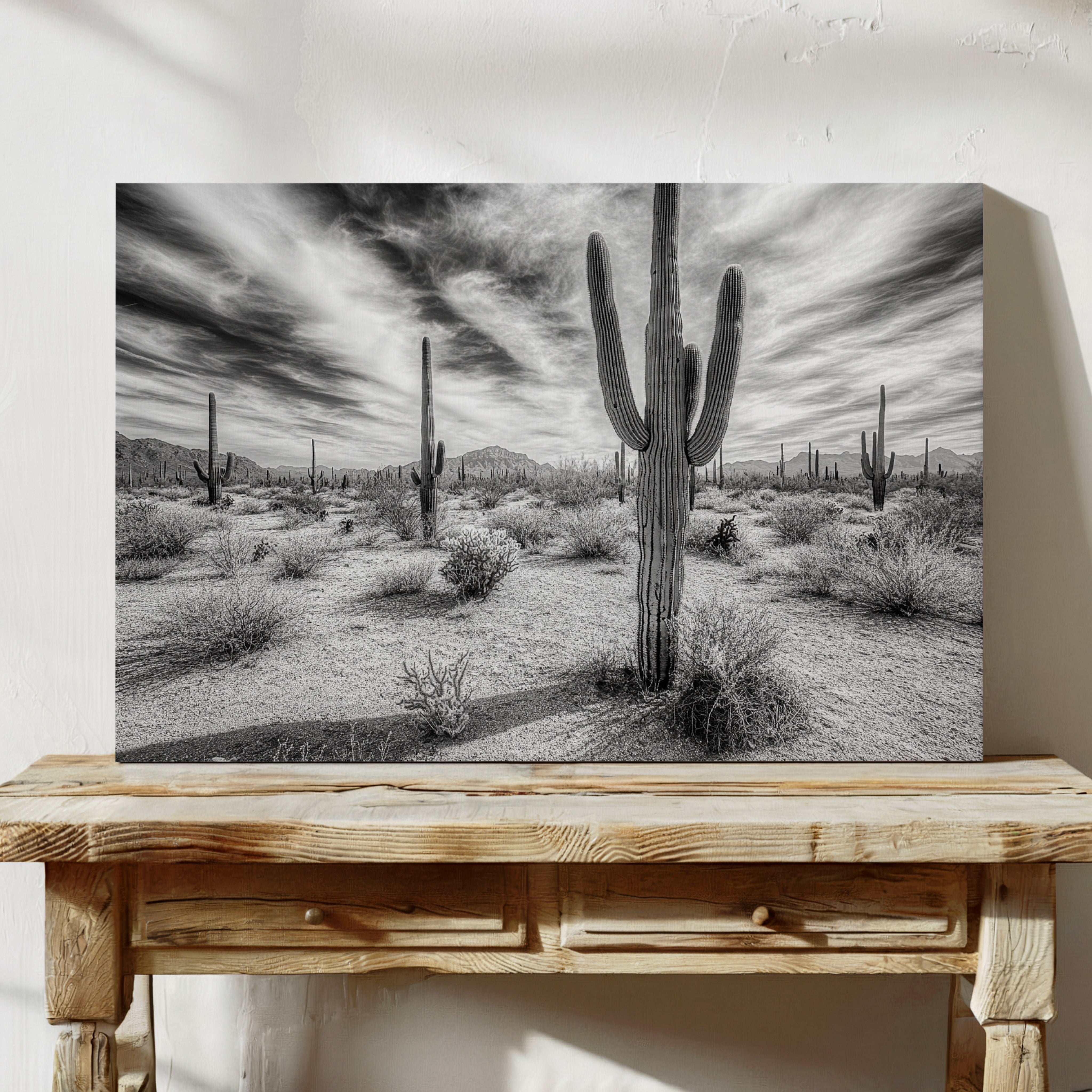 Saguaro Silence in Black and White