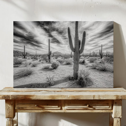 Saguaro Silence in Black and White