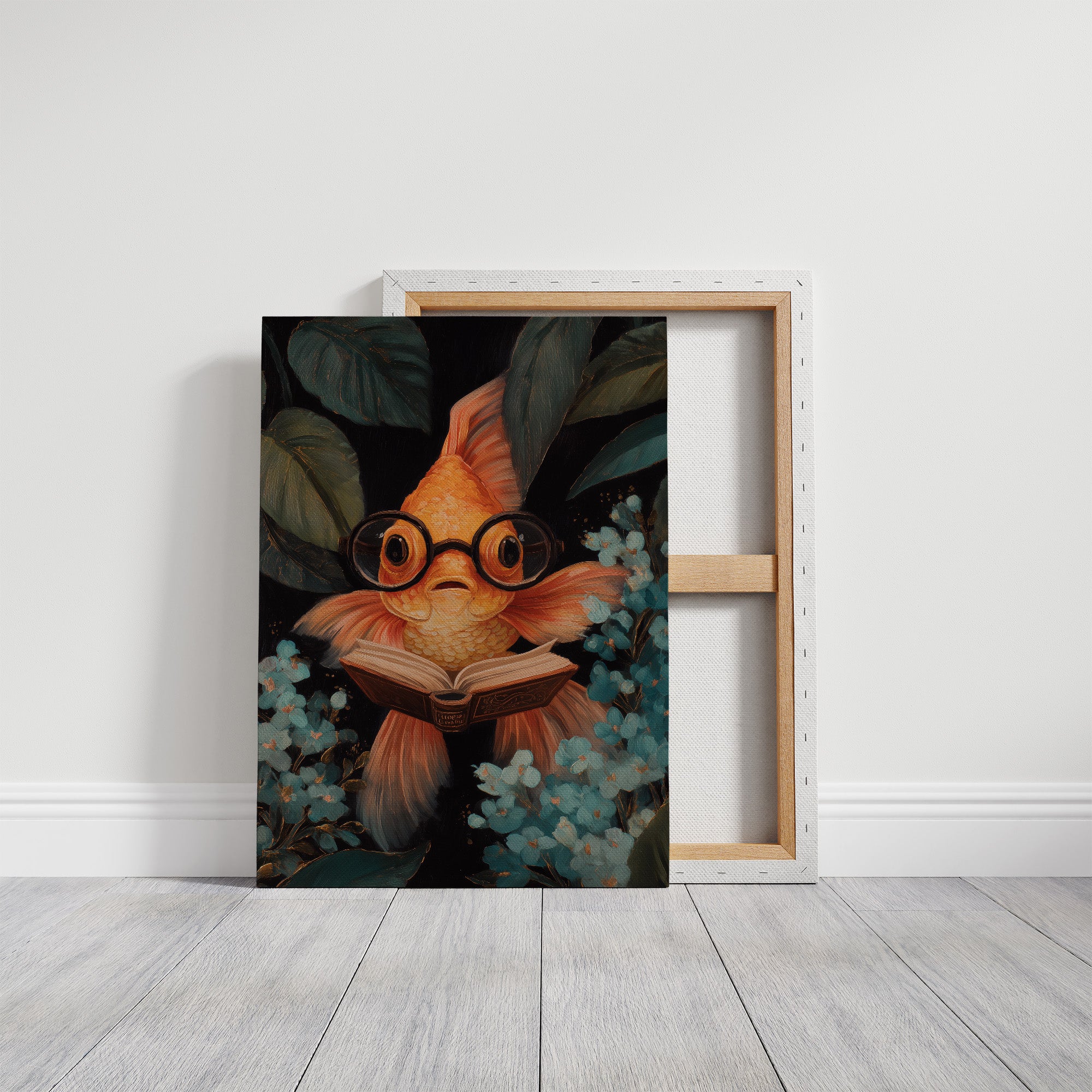 Scholarly Goldfish Navigates Aquatic Library